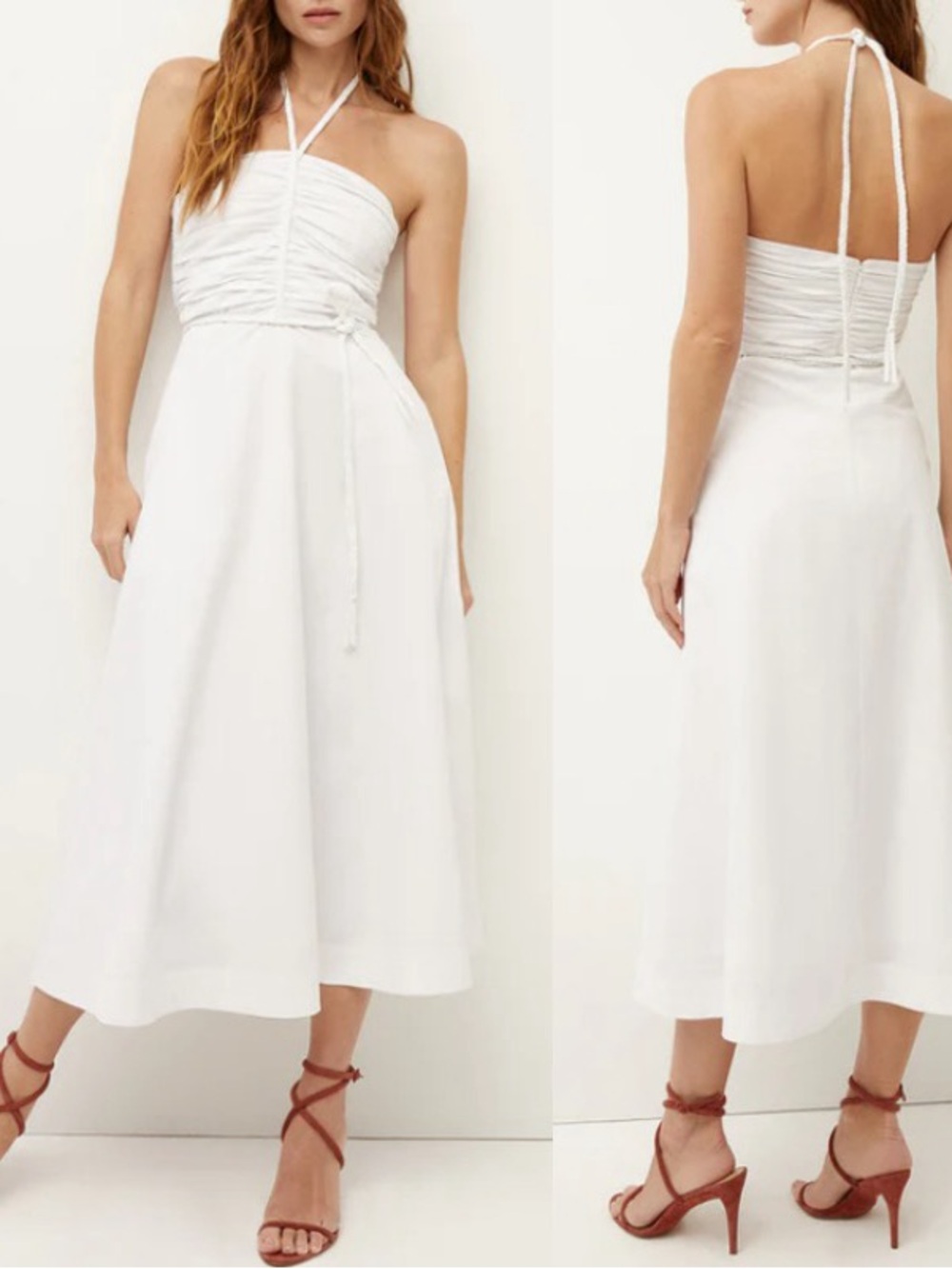 Veronica Beard Tucker Ruched Halter Midi Dress in White Size 10 NWT